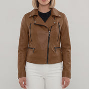Women's Brown Quilted Leather Biker Jacket — Colgrave