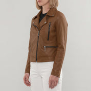 Women's Brown Quilted Leather Biker Jacket — Colgrave