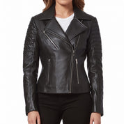 Women's Black Leather Biker Jacket — Webster