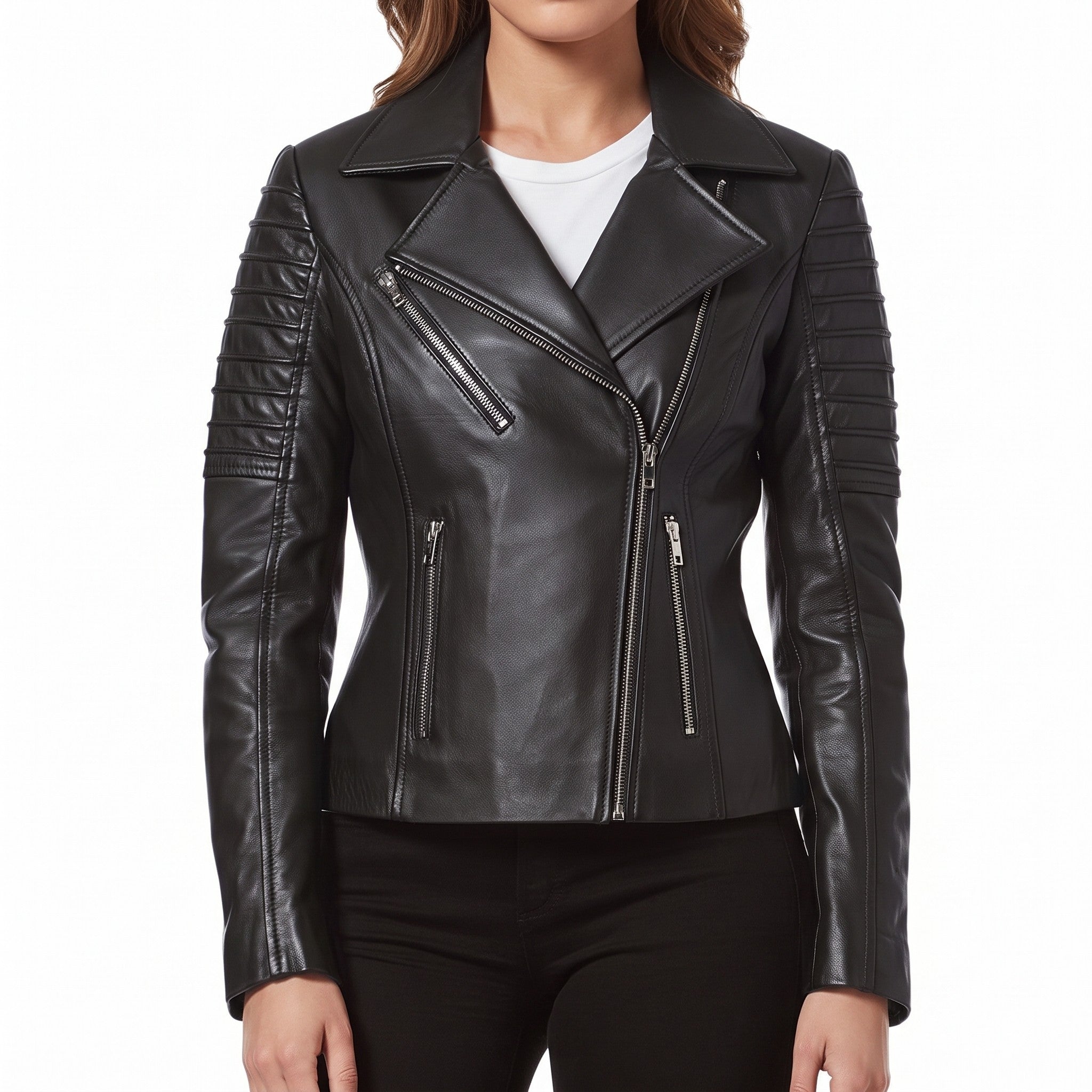 Women's Black Leather Biker Jacket — Webster
