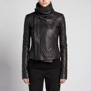Women's Black Asymmetric Zip Leather Biker Jacket — Harrogate