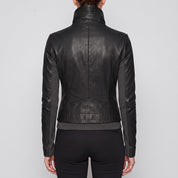 Women's Black Asymmetric Zip Leather Biker Jacket — Harrogate