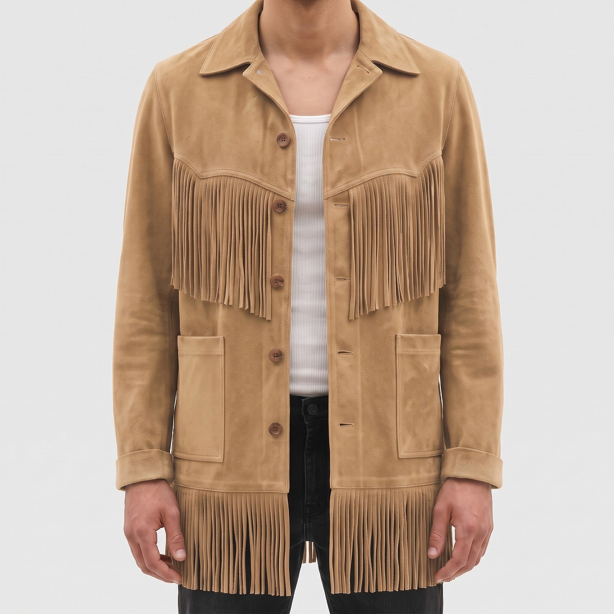 Men's Tan Fringe Suede Jacket — Howland