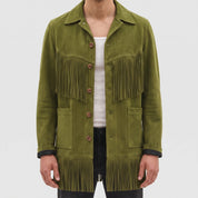Men's Olive Green Fringe Suede Jacket — Howland