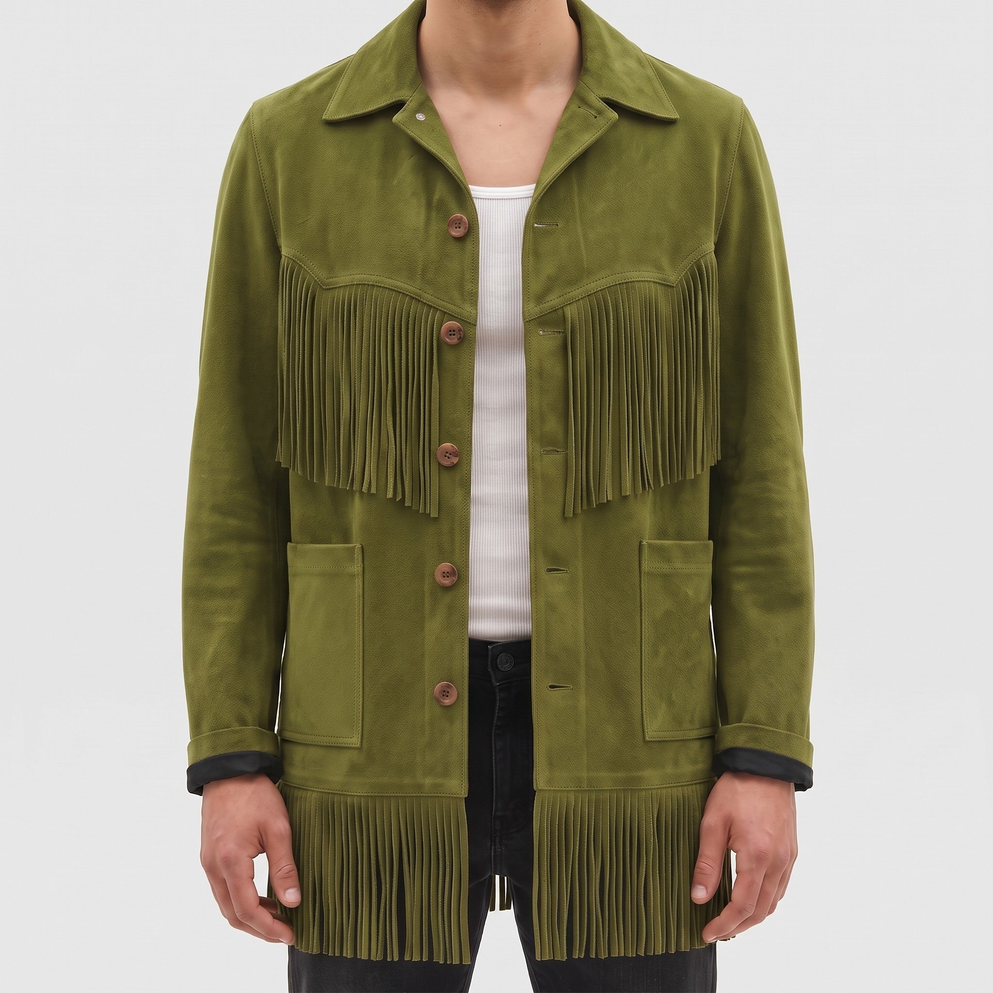 Men's Olive Green Fringe Suede Jacket — Howland