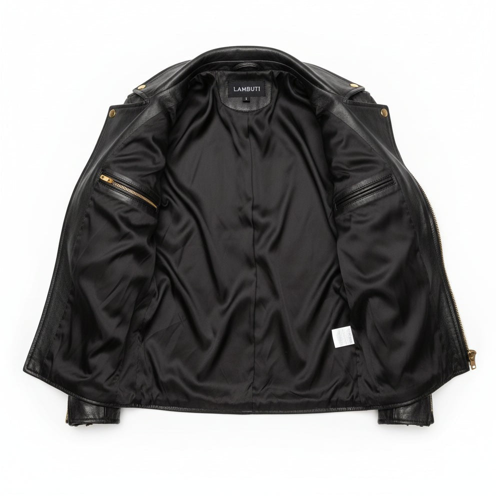 Men's Black Leather Biker Jacket — Bagnall