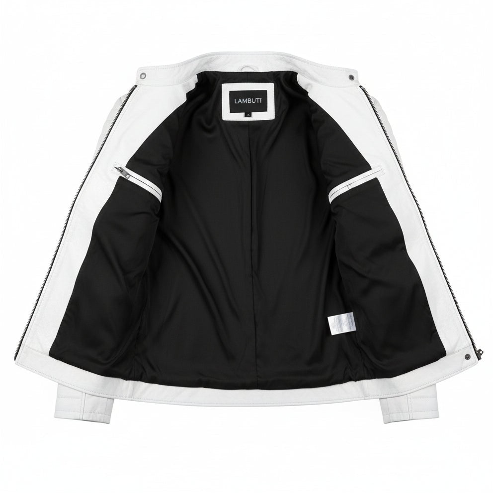 Men's White Leather Biker Jacket — Cuthill