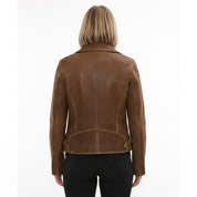 Women's Brown Leather Biker Jacket — Hobson