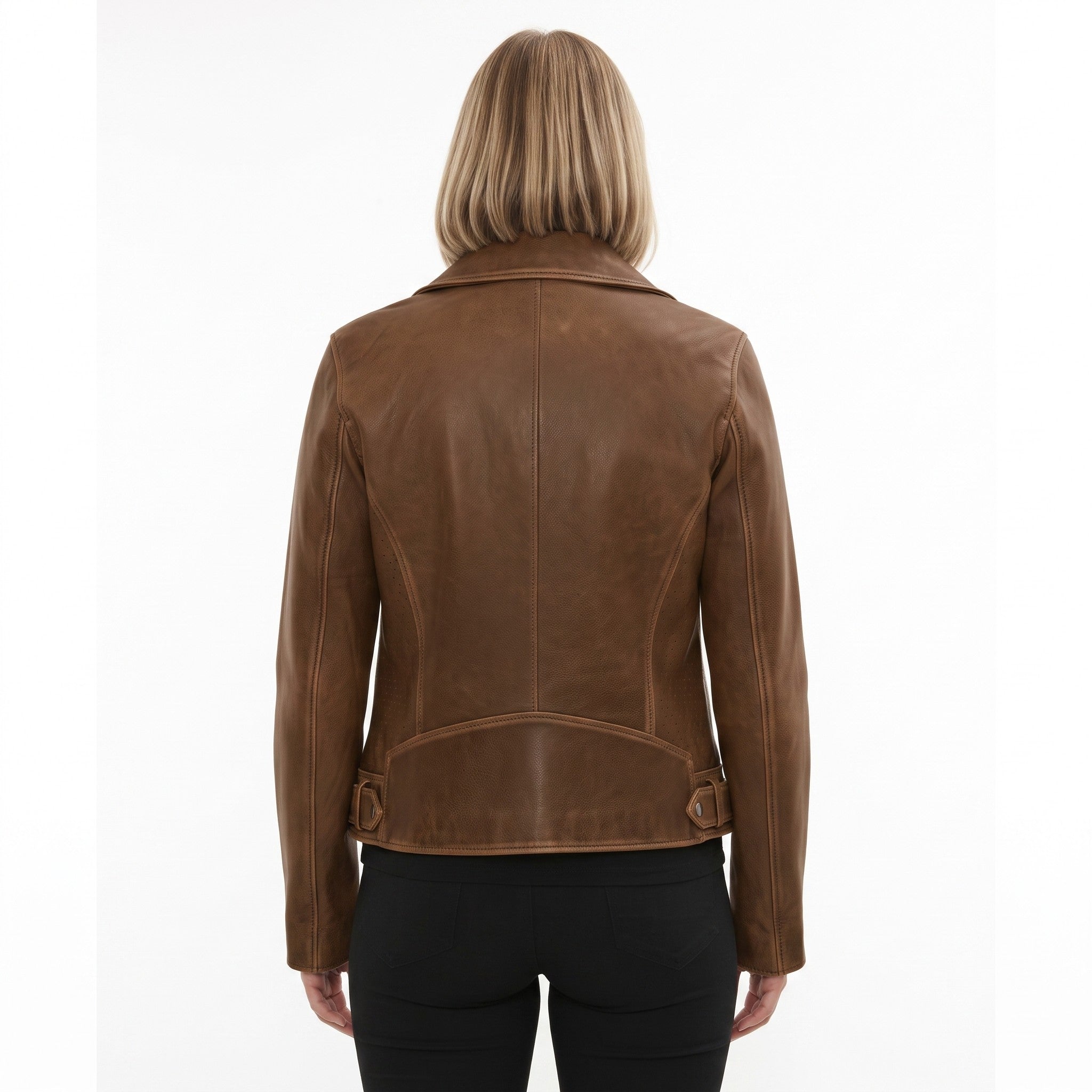 Women's Brown Leather Biker Jacket — Hobson