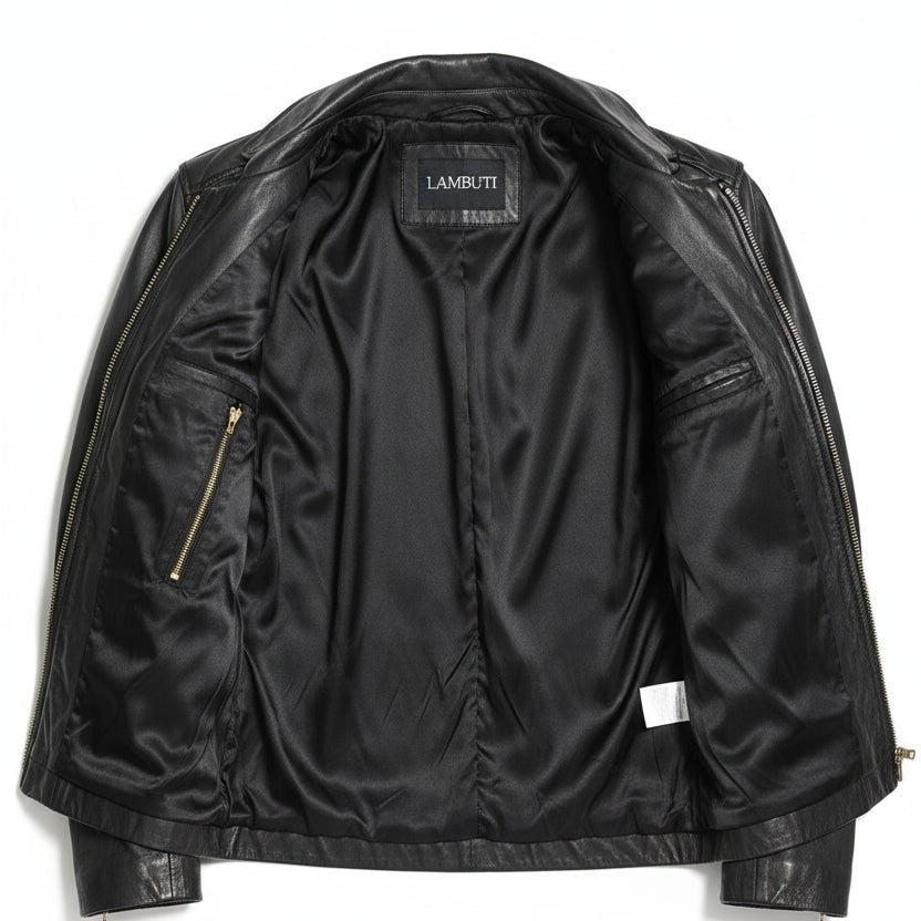 Men's Black Leather Biker Jacket — Hooper