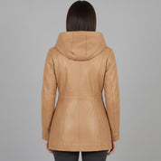Women's Tan Hooded Leather Jacket — Strode