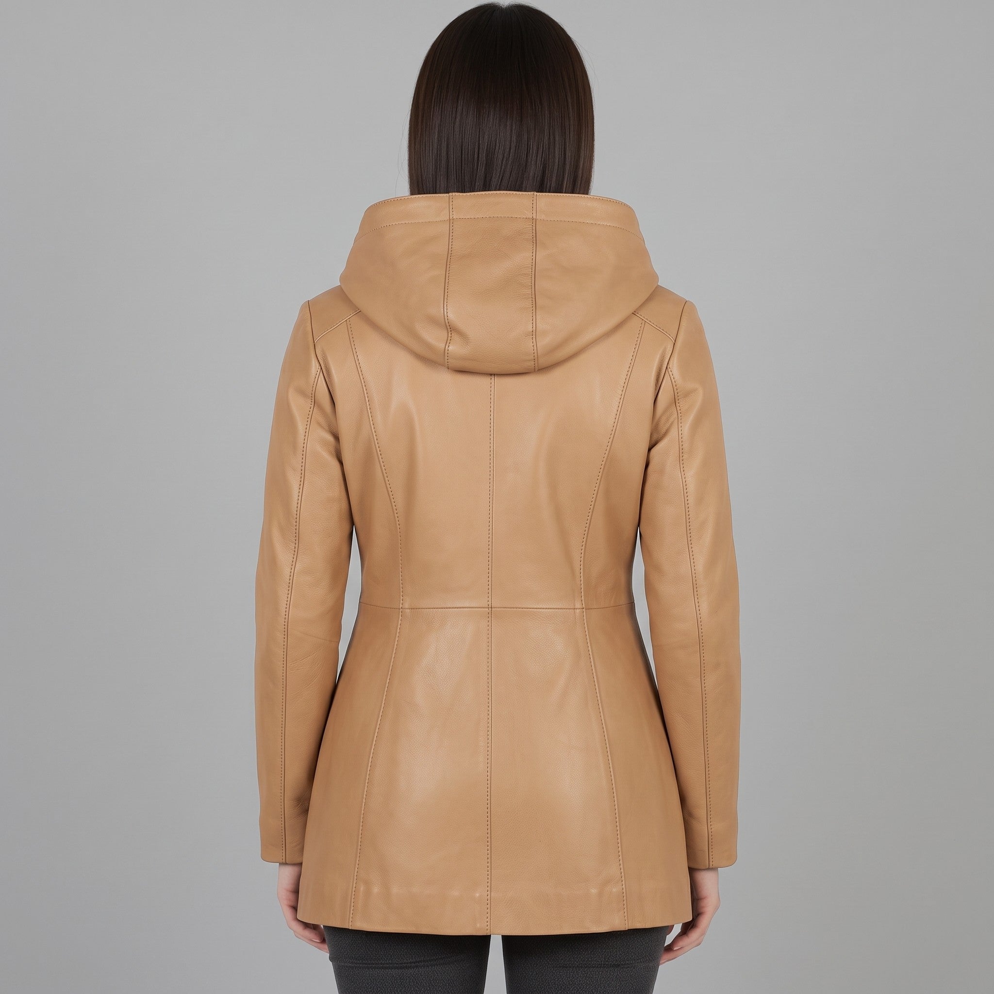 Women's Tan Hooded Leather Jacket — Strode