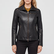 Women's Black Leather Biker Jacket — Drayford