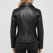 Women's Black Leather Biker Jacket — Drayford