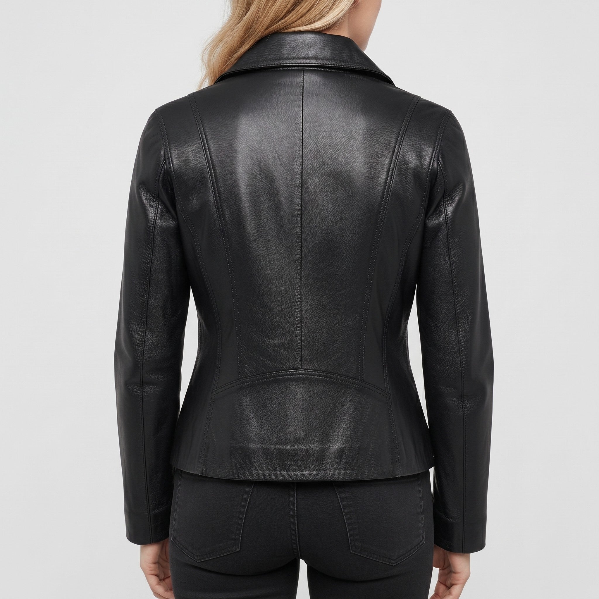 Women's Black Leather Biker Jacket — Drayford