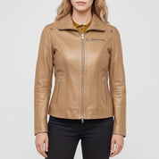 Women's Tan Leather Biker Jacket — Drayford