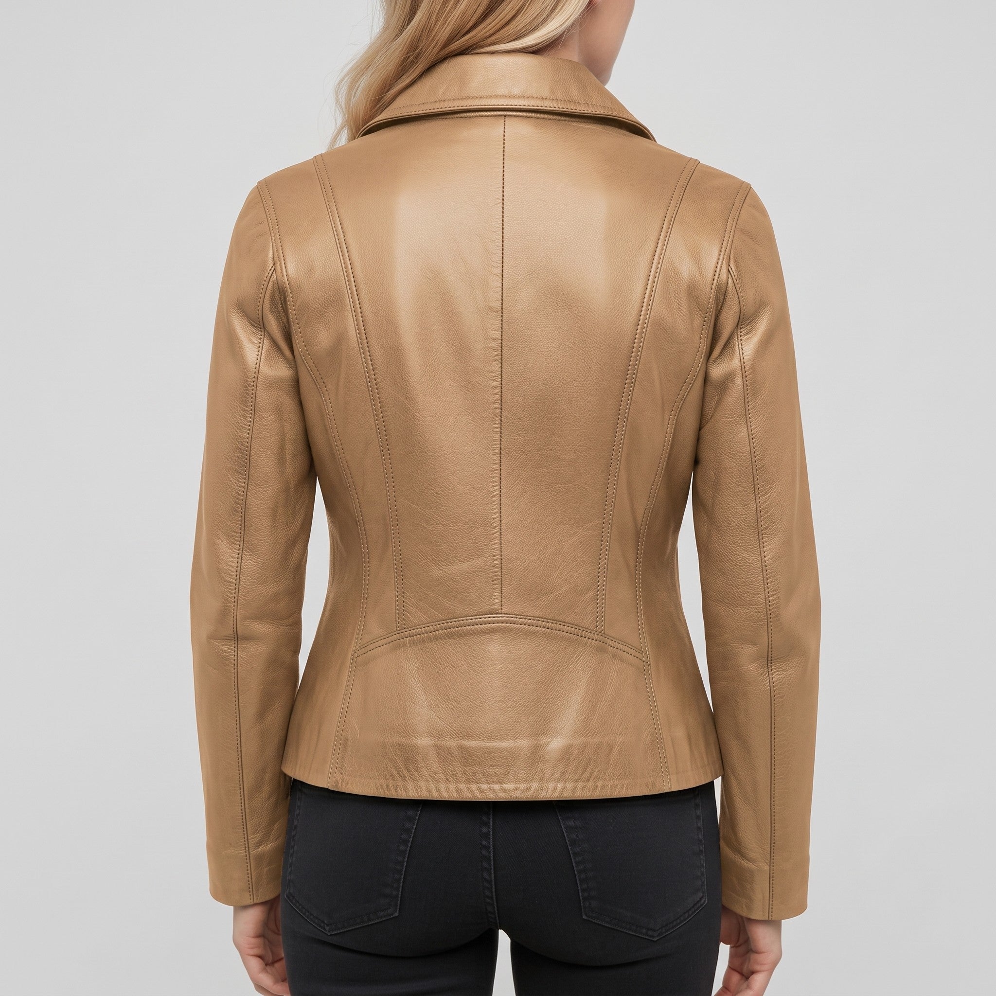 Women's Tan Leather Biker Jacket — Drayford