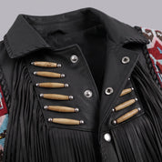Men's Black Fringed Leather Western Jacket — Hanford