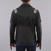 Men's Black Fringed Leather Western Jacket — Hanford
