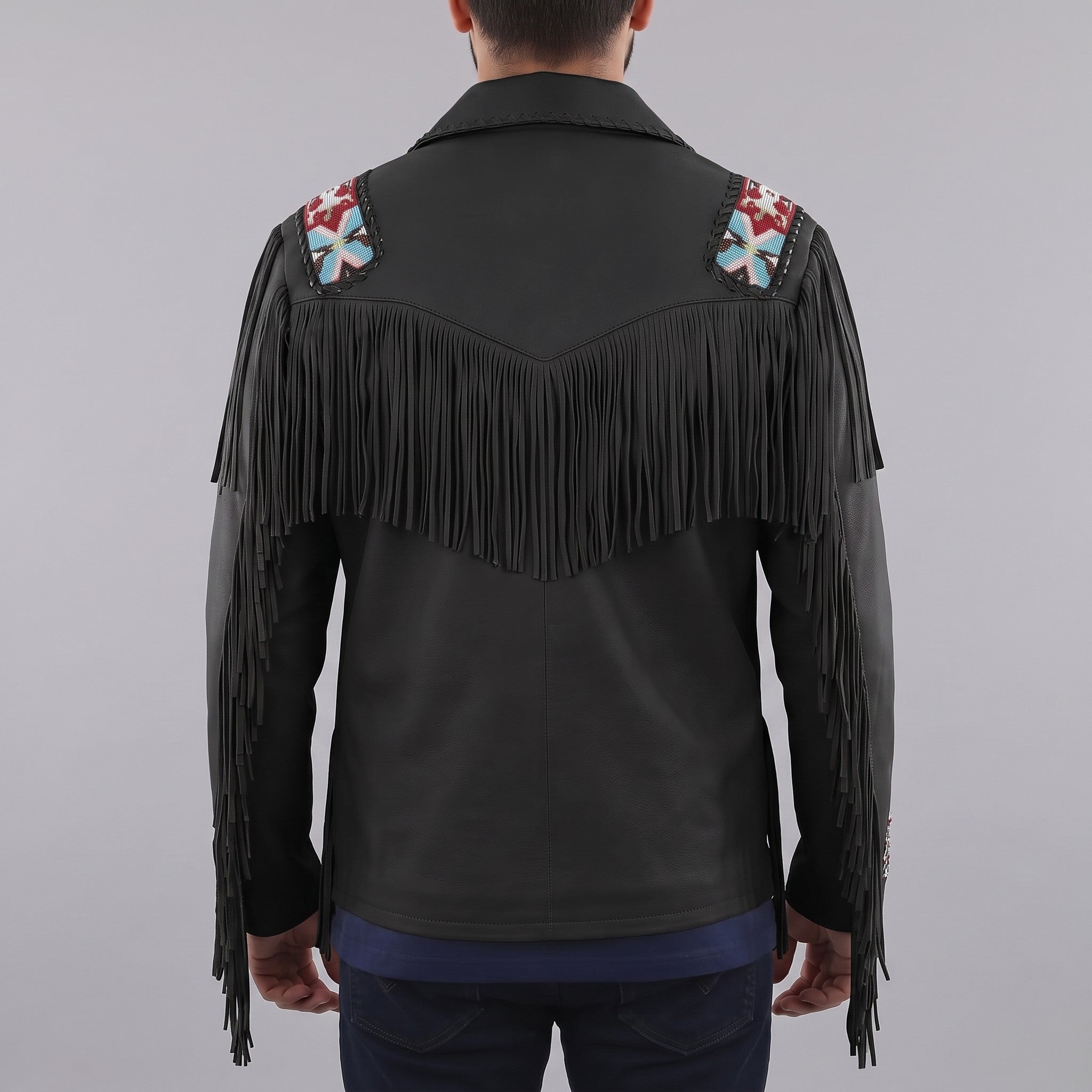 Men's Black Fringed Leather Western Jacket — Hanford