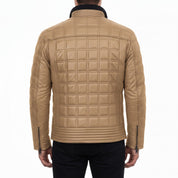 Men's Tan Quilted Leather Cafe Racer Jacket — Blayney