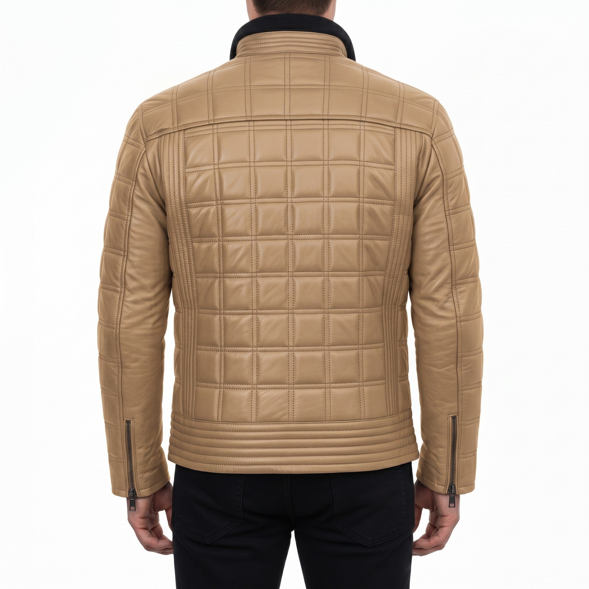 Men's Tan Quilted Leather Cafe Racer Jacket — Blayney