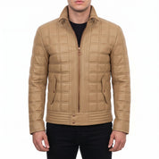 Men's Tan Quilted Leather Cafe Racer Jacket — Blayney