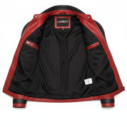 Men's Black and Red Leather Biker Jacket — Glatton