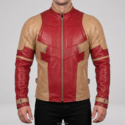Men's Tan and Red Leather Cafe Racer Jacket — Glatton