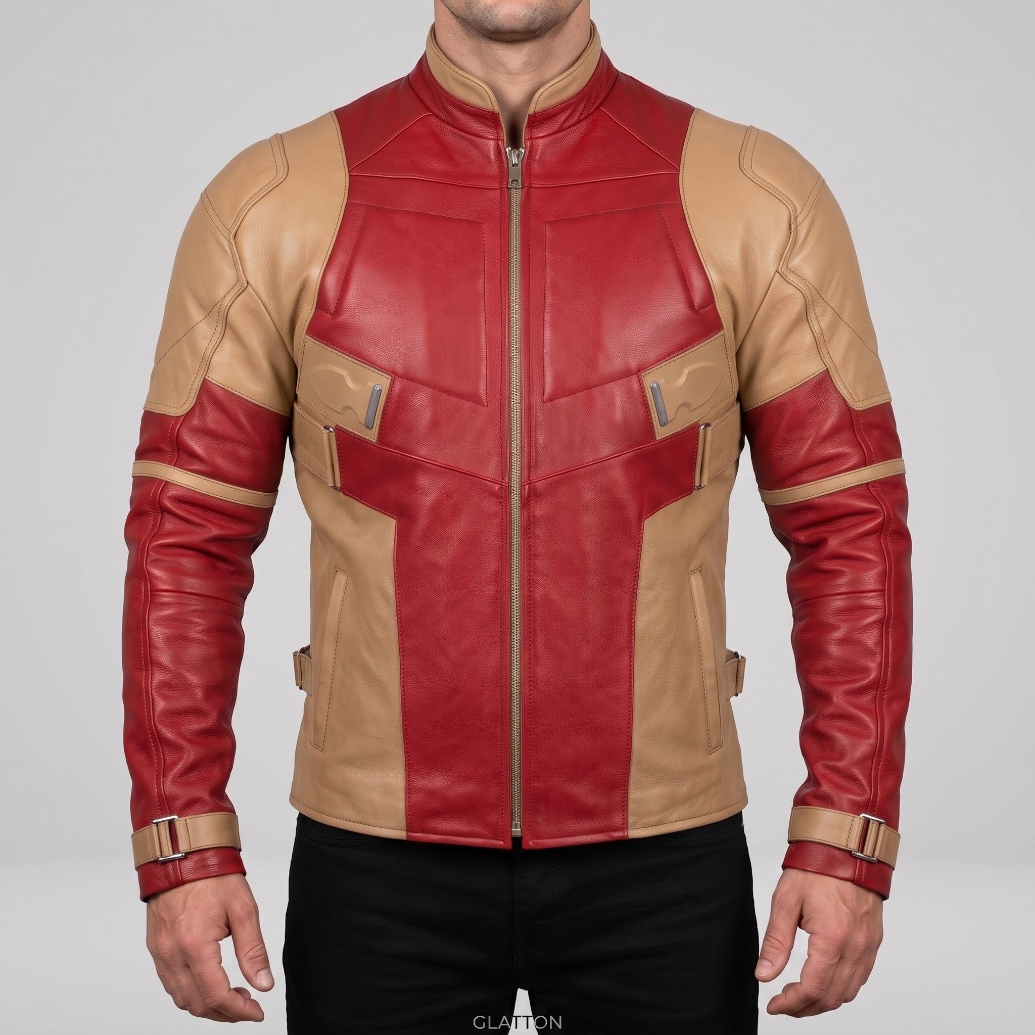Men's Tan and Red Leather Cafe Racer Jacket — Glatton