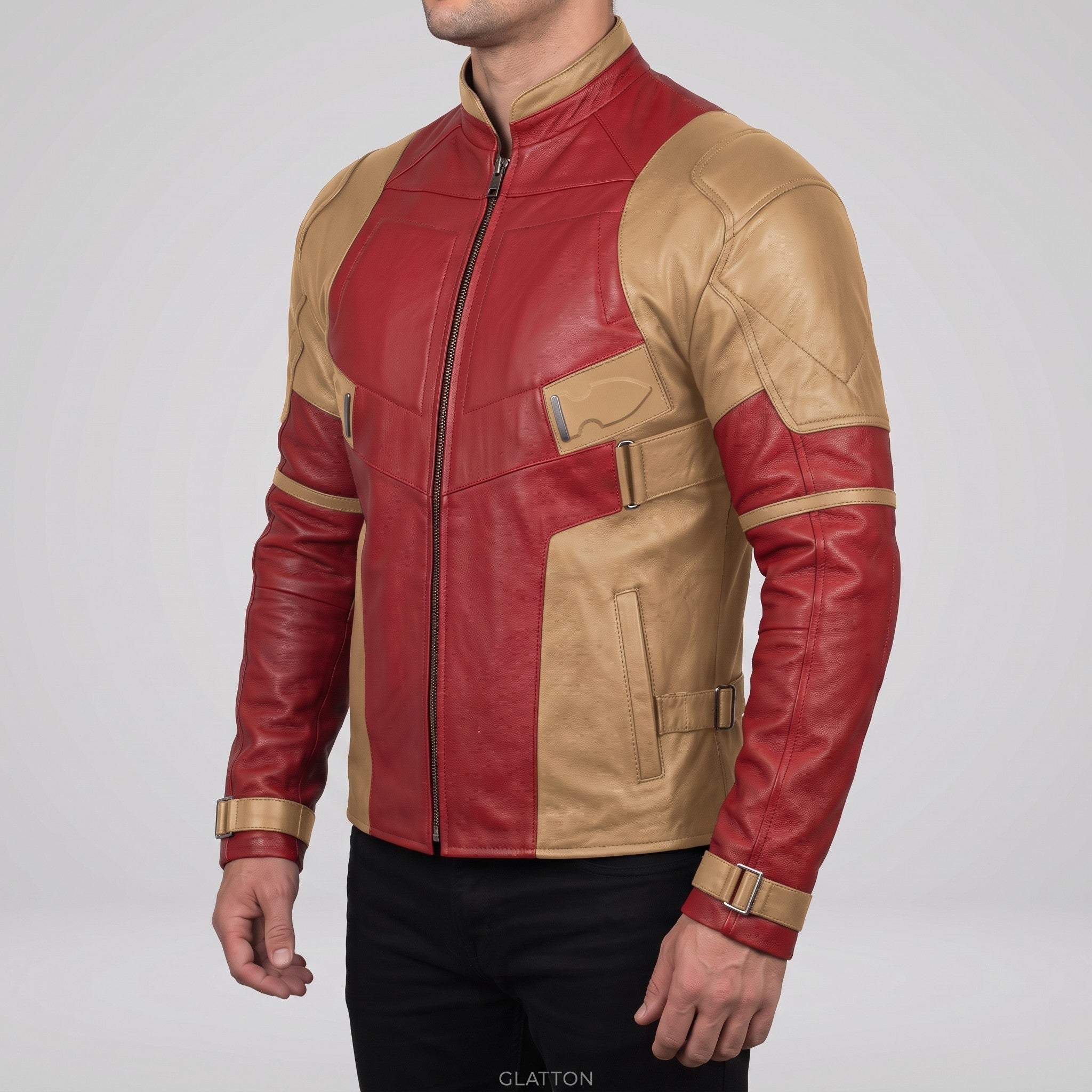 Men's Tan and Red Leather Cafe Racer Jacket — Glatton