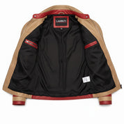 Men's Tan and Red Leather Cafe Racer Jacket — Glatton