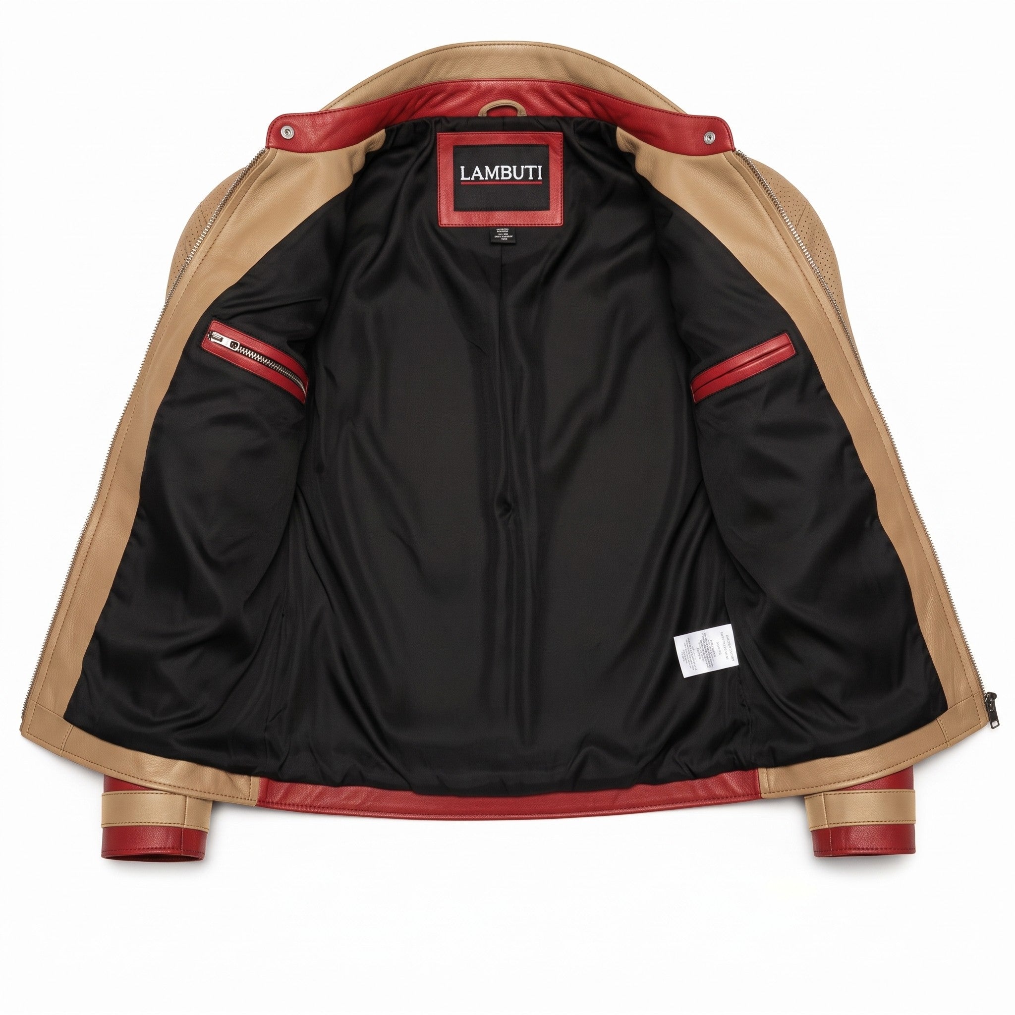 Men's Tan and Red Leather Cafe Racer Jacket — Glatton