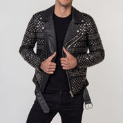 Men's Black Studded Leather Biker Jacket — Abberidge