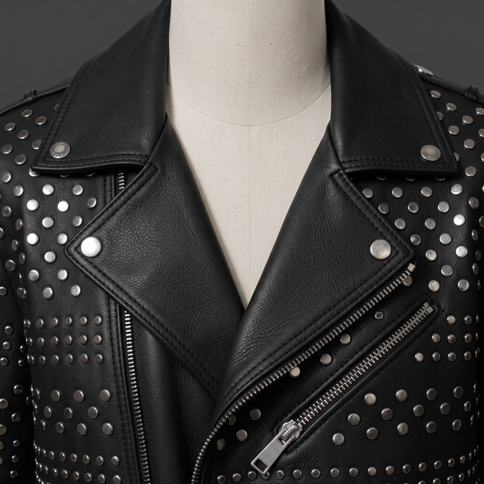 Men's Black Studded Leather Biker Jacket — Abberidge