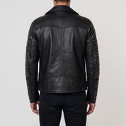 Men's Black Studded Leather Biker Jacket — Abberidge