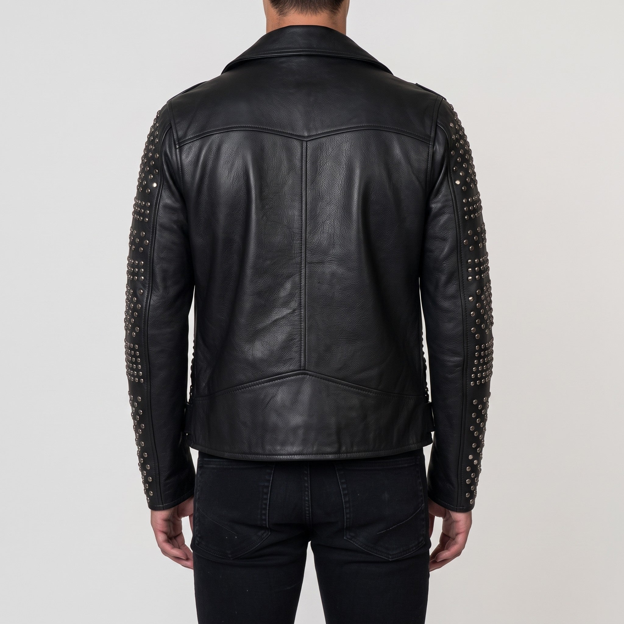 Men's Black Studded Leather Biker Jacket — Abberidge