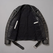 Men's Black Studded Leather Biker Jacket — Abberidge