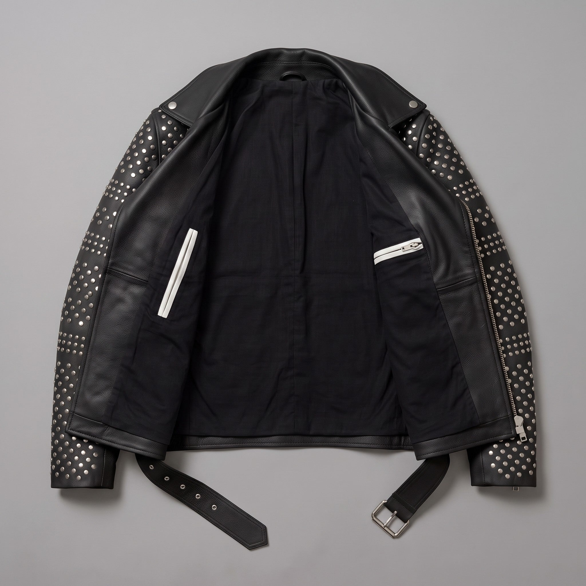 Men's Black Studded Leather Biker Jacket — Abberidge