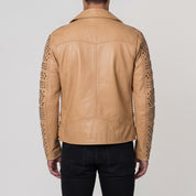 Men's Tan Studded Leather Biker Jacket — Abberidge