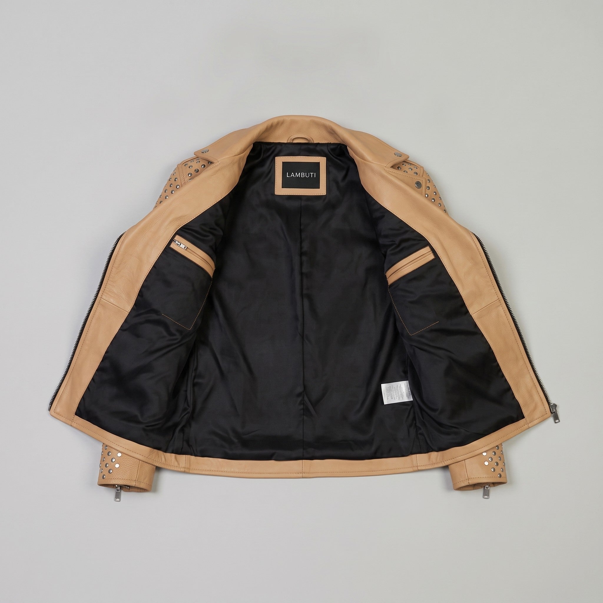 Men's Tan Studded Leather Biker Jacket — Abberidge