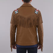 Men's Brown Fringed Leather Western Jacket — Hanford