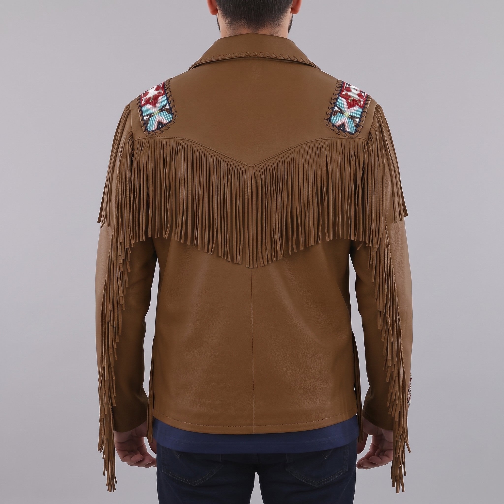 Men's Brown Fringed Leather Western Jacket — Hanford