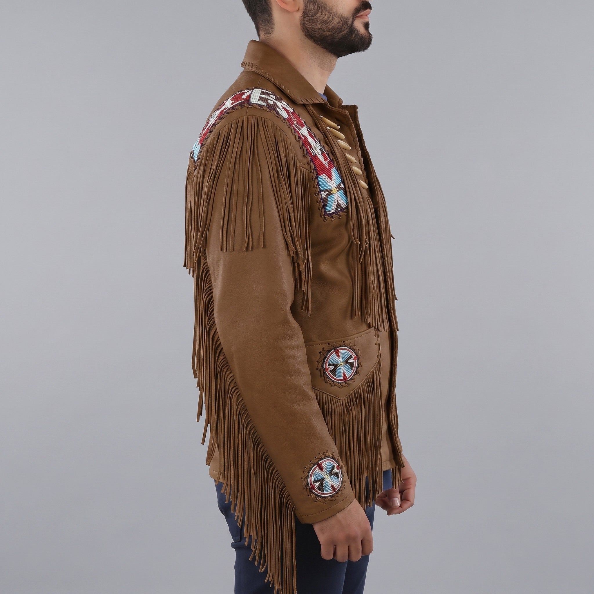 Men's Brown Fringed Leather Western Jacket — Hanford