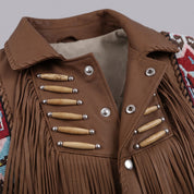 Men's Brown Fringed Leather Western Jacket — Hanford