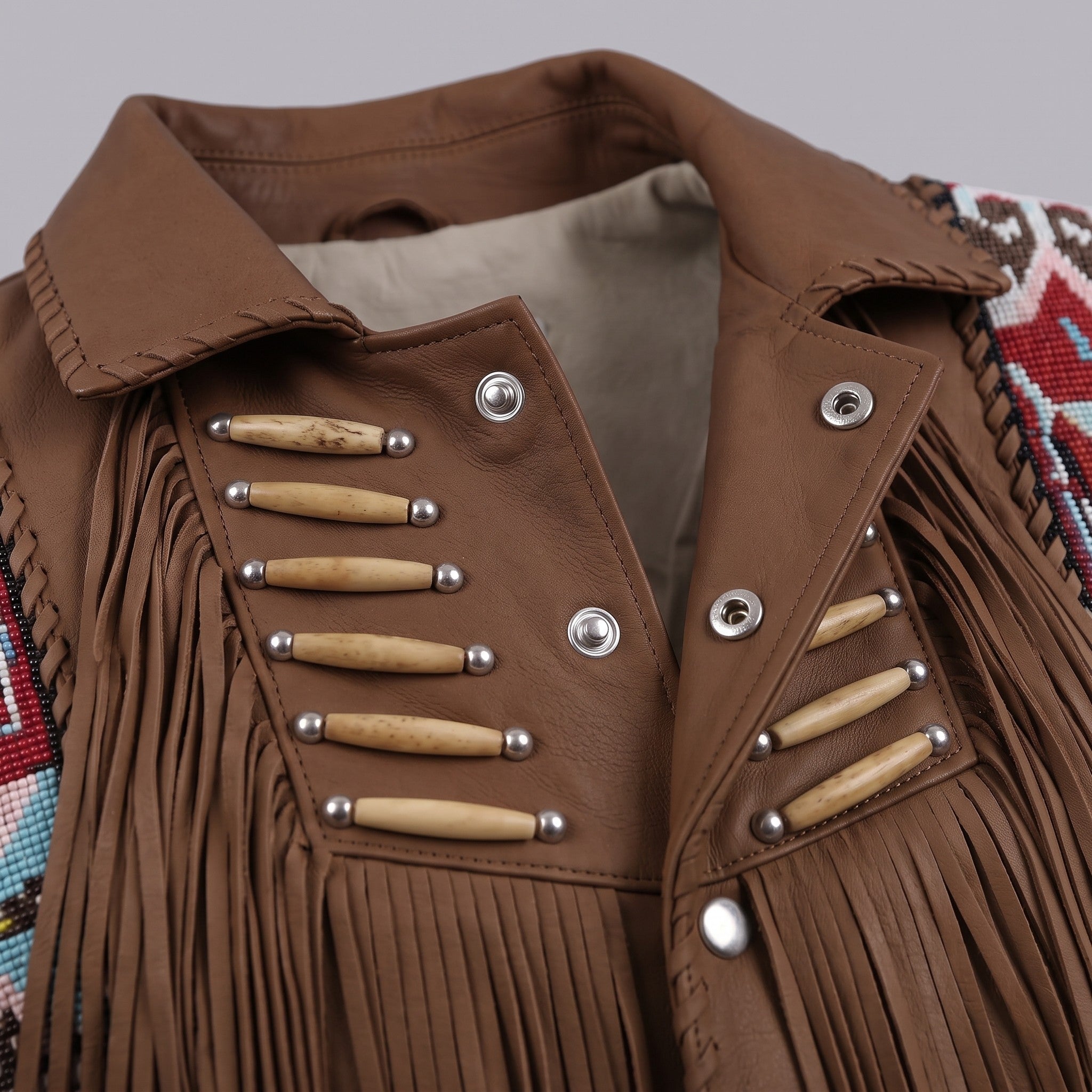 Men's Brown Fringed Leather Western Jacket — Hanford