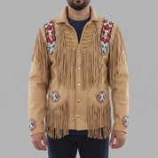 Men's Tan Fringed Leather Western Jacket — Hanford