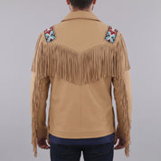 Men's Tan Fringed Leather Western Jacket — Hanford