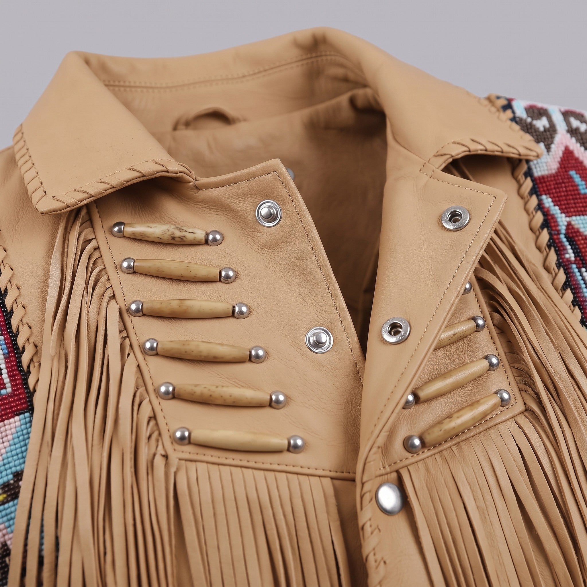 Men's Tan Fringed Leather Western Jacket — Hanford