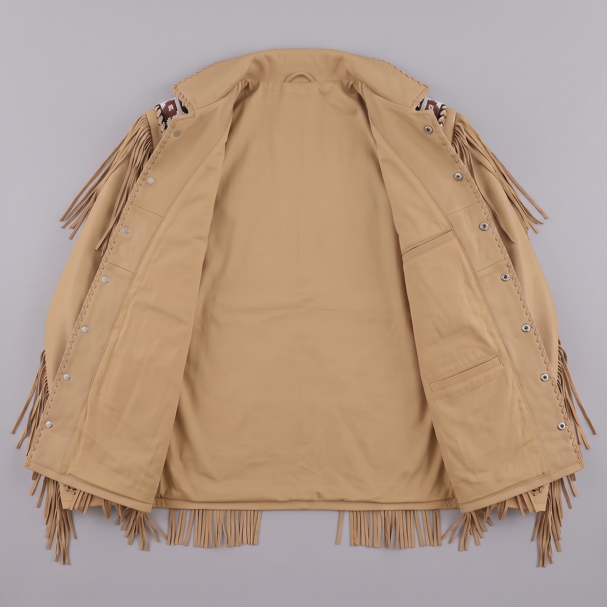 Men's Tan Fringed Leather Western Jacket — Hanford